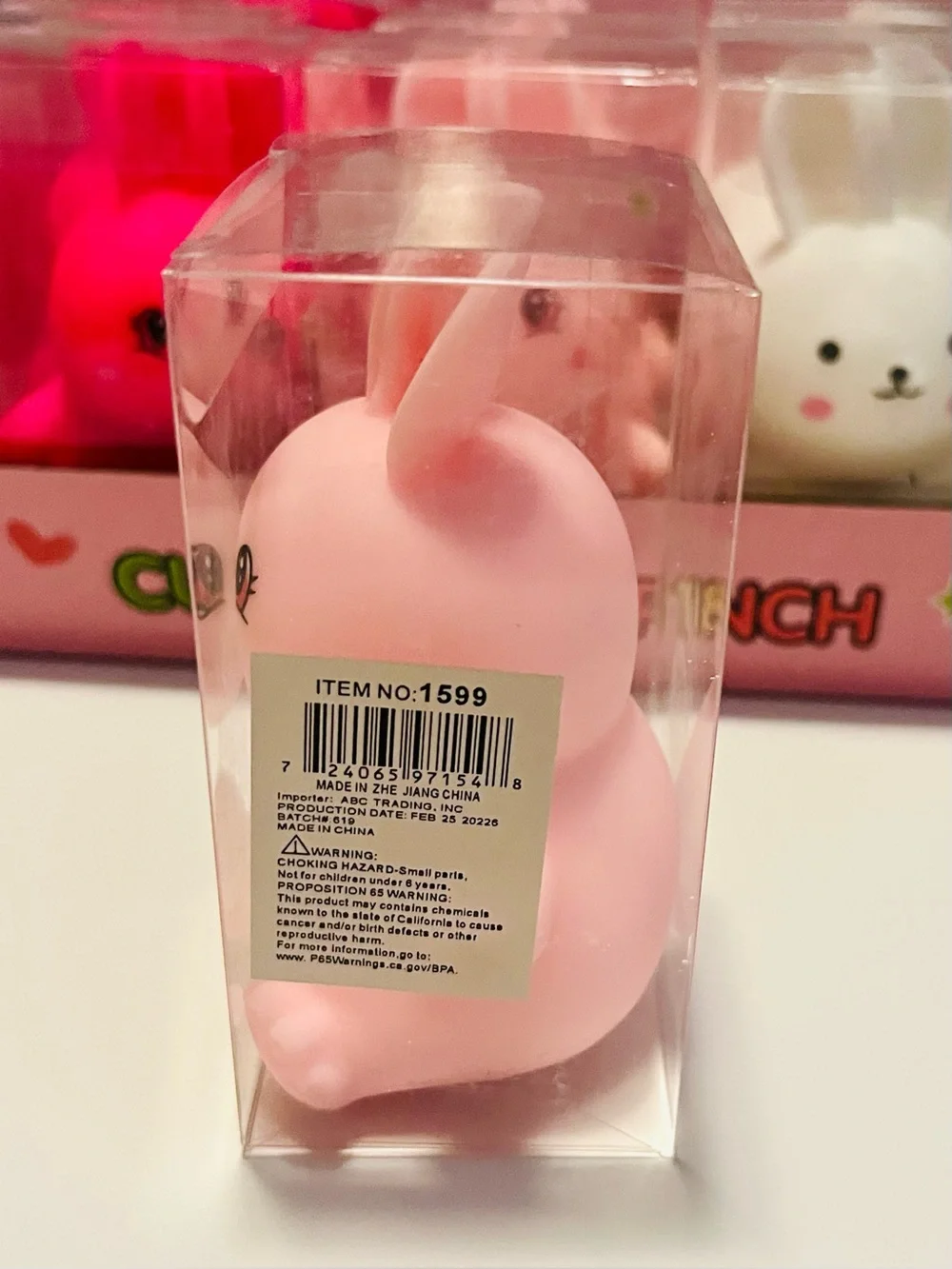 Cute Light Pink Bunny Squishy Toy in Clear Box